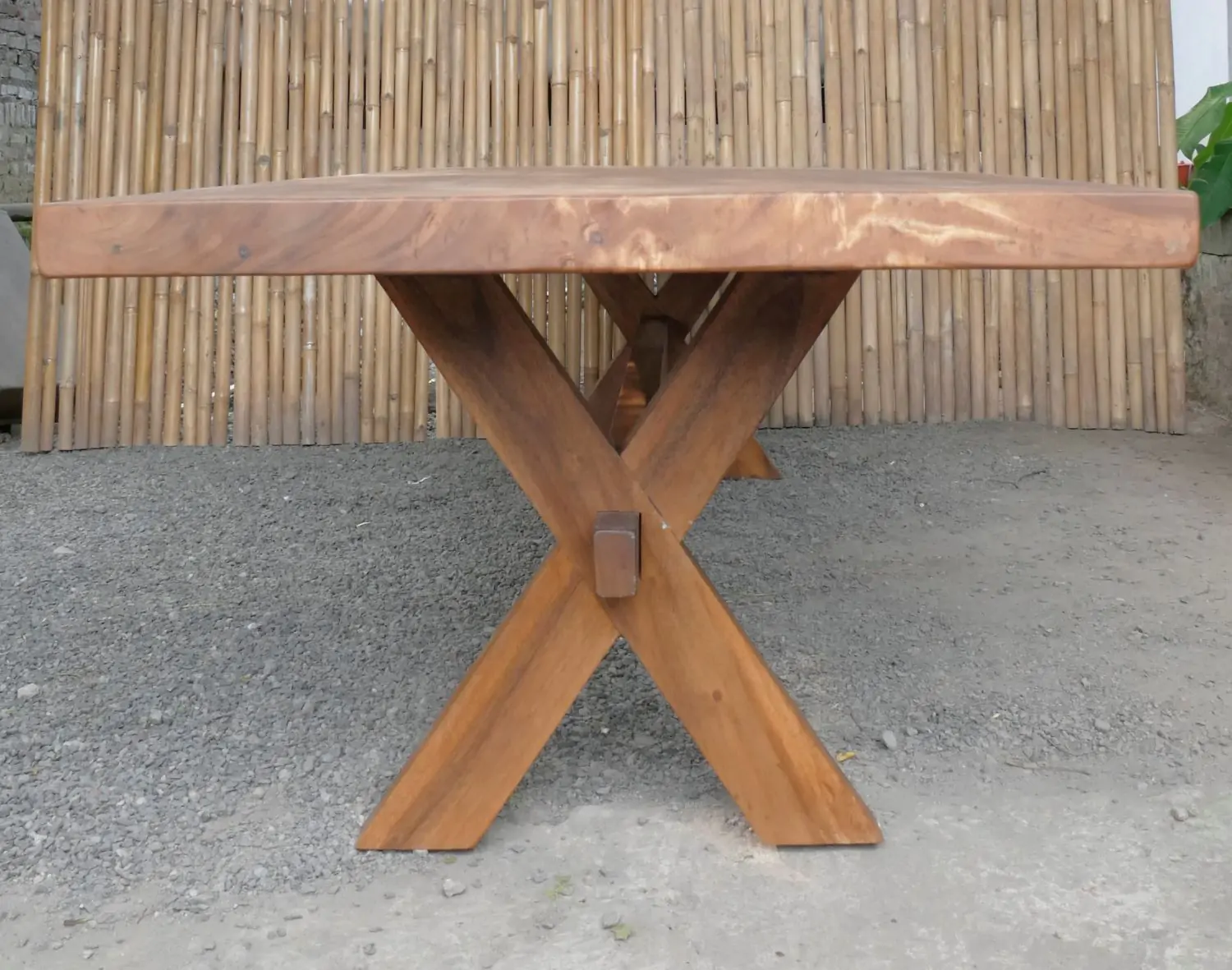  Product image 3 of the product “Natural wood table suar with wooden legs X model, 340cm length, 110cm width, 81cm height. Table top 8cm thickness ”